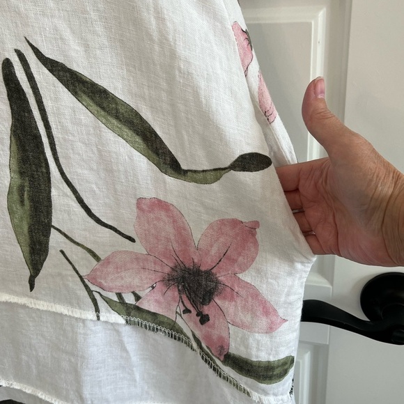 Lungo L’arno Revolve Made in Italy 100% Linen Floral MIDI Short Sleeve Dress M - Picture 4 of 14